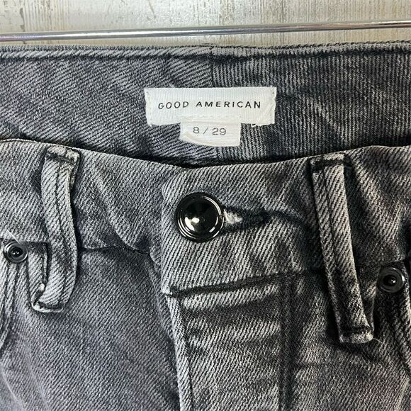 Good‎ American Size 8 Black Skinny Jeans Faded Slit bottom - Picture 7 of 10